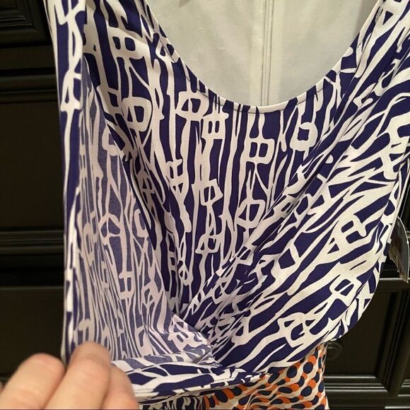 NWT Suzi Chin for Maggy Boutique Purple White Abstract Draped Sleeveless Dress 4 - Picture 9 of 11
